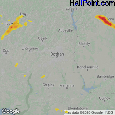 Hail Map for Dothan, AL Region on April 26, 2023 
