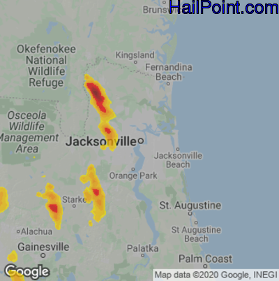 Hail Map for Jacksonville, FL Region on April 26, 2023