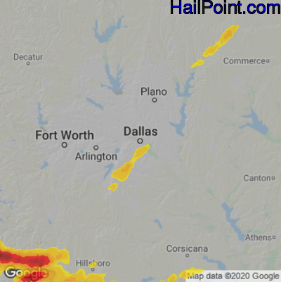 Hail Map for Dallas, TX Region on April 26, 2023 