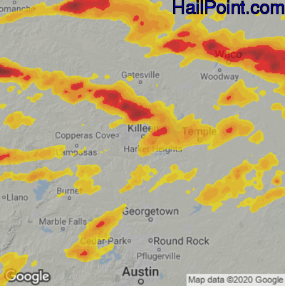 Hail Map for Killeen, TX Region on April 26, 2023 