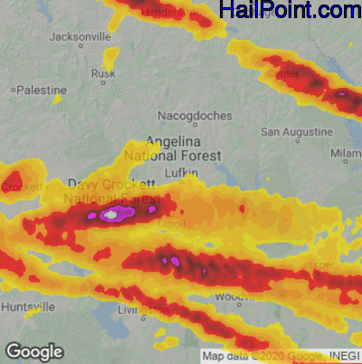 Hail Map for Lufkin, TX Region on April 26, 2023 