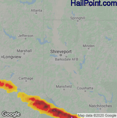 Hail Map for Shreveport, LA Region on April 26, 2023