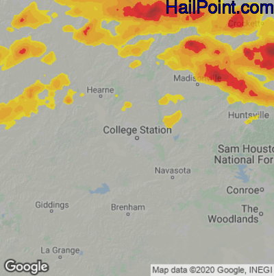 Hail Map for College Station, TX Region on April 26, 2023