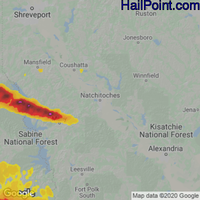 Hail Map for Nachitoches, LA Region on April 26, 2023