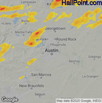 Hail Map for Austin, TX Region on April 27, 2023 