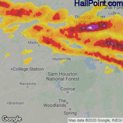 Hail Map for Huntsville, TX Region on April 27, 2023