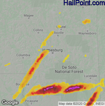 Hail Map for Hattiesburg, MS Region on April 27, 2023