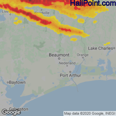Hail Map for Beaumont, TX Region on April 27, 2023