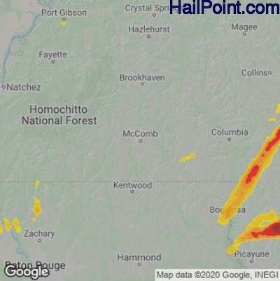 Hail Map for McComb, MS Region on April 27, 2023