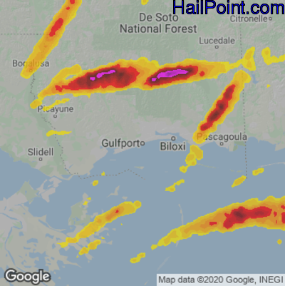 Hail Map for Gulfport, MS Region on April 27, 2023