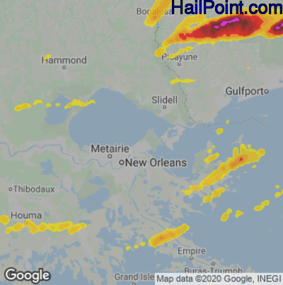 Hail Map for New Orleans, LA Region on April 27, 2023