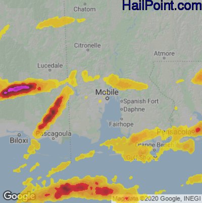 Hail Map for Mobile, AL Region on April 27, 2023
