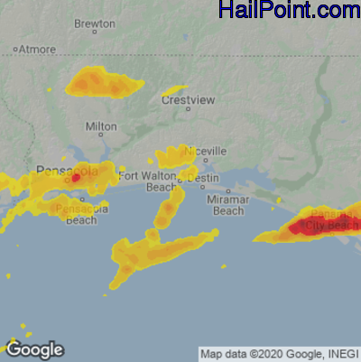 Hail Map for Fort Walton Beach, FL Region on April 27, 2023 