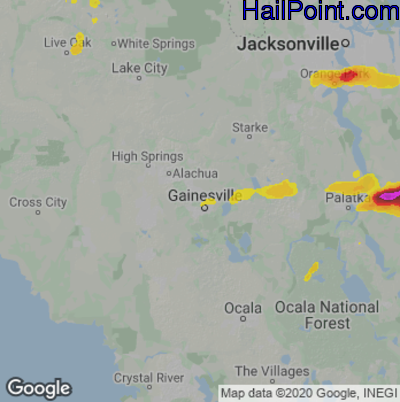 Hail Map for Gainesville, FL Region on April 27, 2023