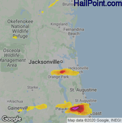 Hail Map for Jacksonville, FL Region on April 27, 2023
