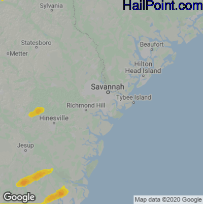 Hail Map for Savannah, GA Region on April 27, 2023