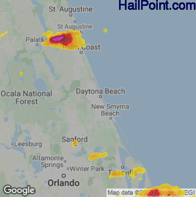 Hail Map for Daytona Beach, FL Region on April 27, 2023