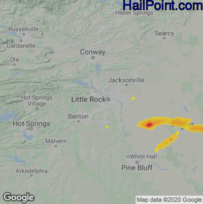 Hail Map for Little Rock, AR Region on April 27, 2023