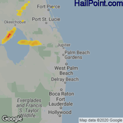 Hail Map for West Palm Beach, FL Region on April 27, 2023