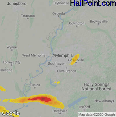 Hail Map for Memphis, TN Region on April 27, 2023