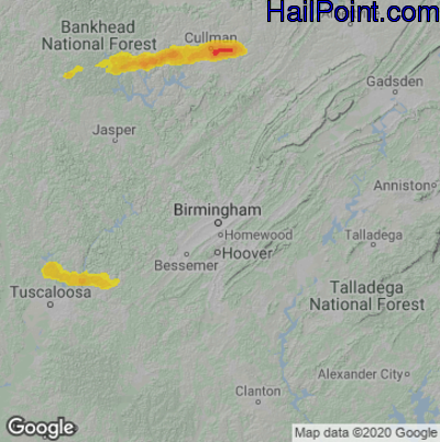 Hail Map for Birmingham, AL Region on April 28, 2023