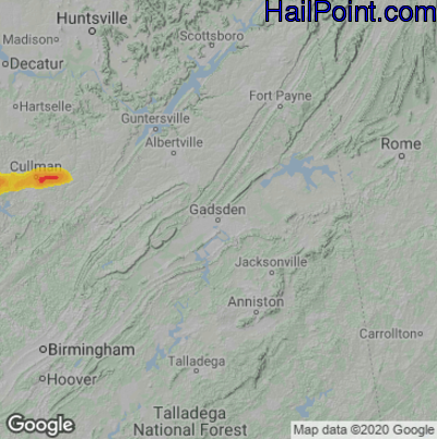 Hail Map for Gadsen, AL Region on April 28, 2023