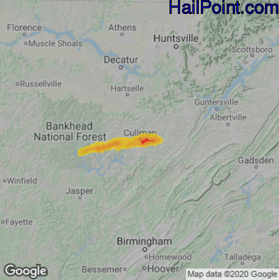 Hail Map for Cullman, AL Region on April 28, 2023 