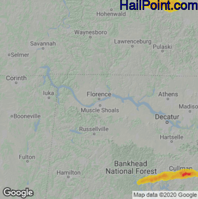 Hail Map for Florence, AL Region on April 28, 2023 