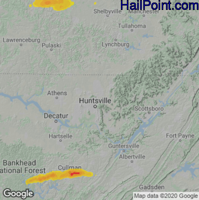 Hail Map for Huntsville, AL Region on April 28, 2023