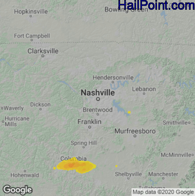Hail Map for Nashville, TN Region on April 28, 2023