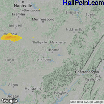 Hail Map for Tullahoma, TN Region on April 28, 2023
