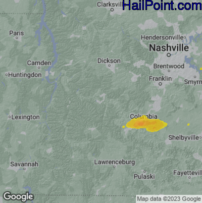 Hail Map for Centerville, TN Region on April 28, 2023