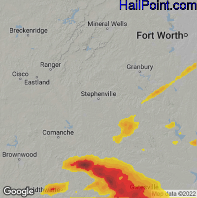 Hail Map for Stephenville, TX Region on April 28, 2023