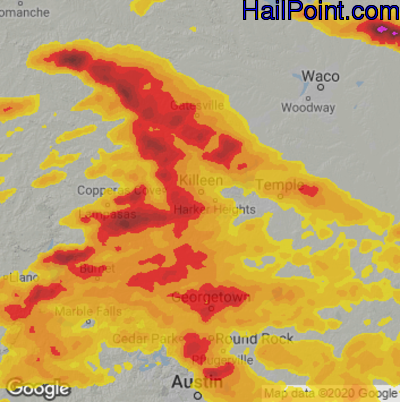 Hail Map for Killeen, TX Region on April 28, 2023 