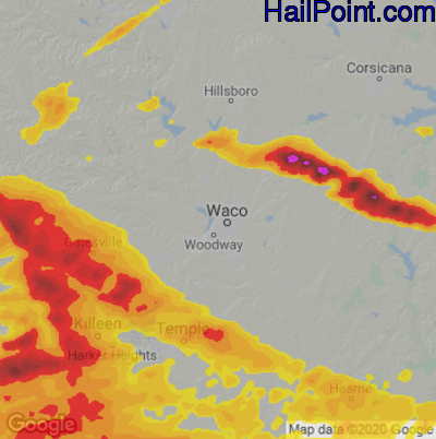 Hail Map for Waco, TX Region on April 28, 2023 