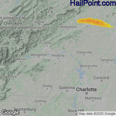 Hail Map for Hickory, NC Region on April 28, 2023 
