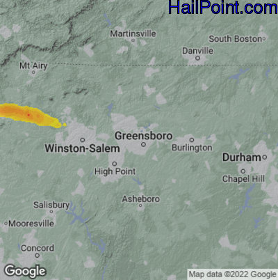 Hail Map for Greensboro, NC Region on April 28, 2023