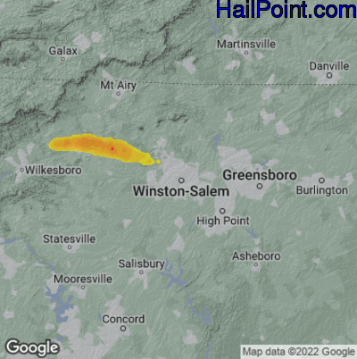 Hail Map for Winston-Salem, NC Region on April 28, 2023 