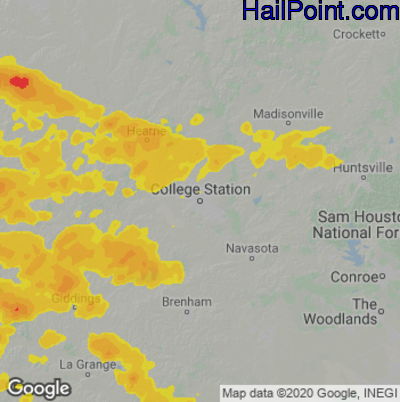 Hail Map for College Station, TX Region on April 28, 2023