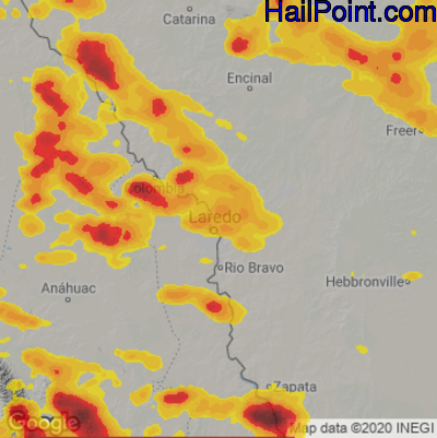 Hail Map for Laredo, TX Region on April 28, 2023