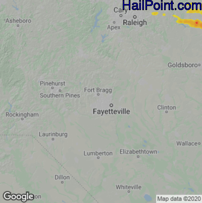 Hail Map for Fayetteville, NC Region on April 28, 2023