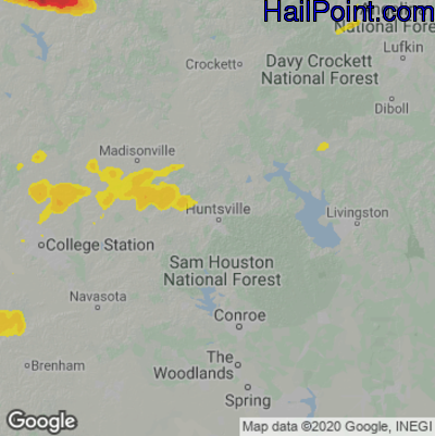Hail Map for Huntsville, TX Region on April 28, 2023