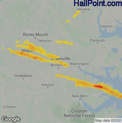 Hail Map for Greenville, NC Region on April 28, 2023