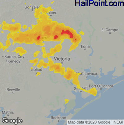 Hail Map for Victoria, TX Region on April 29, 2023