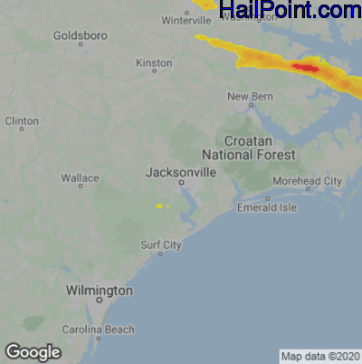 Hail Map for Jacksonville, NC Region on April 29, 2023 