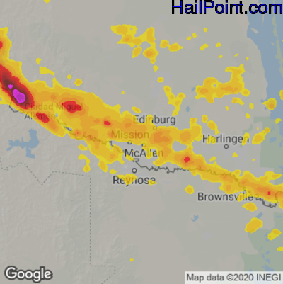 Hail Map for McAllen, TX Region on April 29, 2023