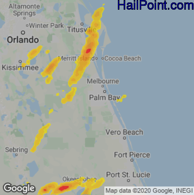 Hail Map for Palm Bay, FL Region on April 29, 2023