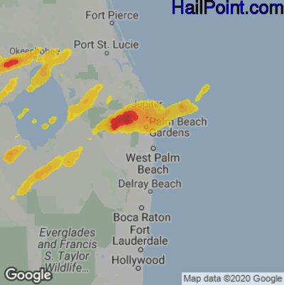 Hail Map for West Palm Beach, FL Region on April 29, 2023