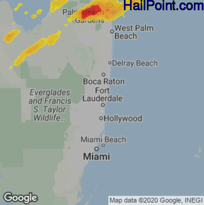 Hail Map for Fort Lauderdale, FL Region on April 29, 2023