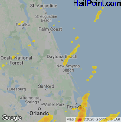 Hail Map for Daytona Beach, FL Region on April 29, 2023